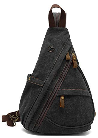 FANDARE Retro Brusttasche Sling Bag Herren Rucksack Damen Schulranzen Schulrucksack Schultertasche Umhängetasche Rucksack Sporttasche für Schule Freizeit Reise Business Joggen Schwarz