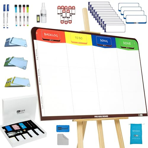 Kanban Board Tafel Set und Scrum Board Tafel Set, Agile Management Kanban Tafel Set, 84 Stück Kanban Magnetkarten Set mit individualisierbarem Kanban Magnettafel, Scrum Magnettafel, Scrum Karten