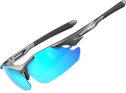 ATTCL Sonnenbrille Herren - Verbesserte Polarisierte Sportbrille Ultraleicht UV-Schutz Sonnenbrillen 7027-C2 Blue UV400 CAT 3 CE