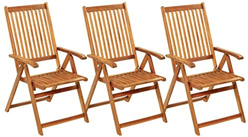 Tidyard 3X Akazienholz Massiv Gartenstuhl-Set Klappbar mit Auflagen Klappstuhl Hochlehner Stuhl Stühle Gartensessel Holzstuhl Gartenstühle Essstuhl In 5 Positionen verstellbar