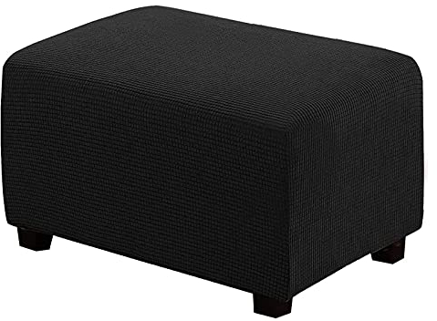 BXFUL Ottomane Schonbezug, Rechteckig Hocker Jacquard, Quadratisch hockerbezug, Hocker Husse für Fußhocker, Hocker Protector Waschbar Überzug hockerabdeckung (X-Large,Schwarz)