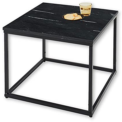 Stella Trading SAMY Couchtisch Marmor quadratisch schwarz mit schwarzem Metallgestell - Stilvoller Beistelltisch mit hochwertiger Marmorplatte - 60 x 46 x 60 cm (B/H/T)