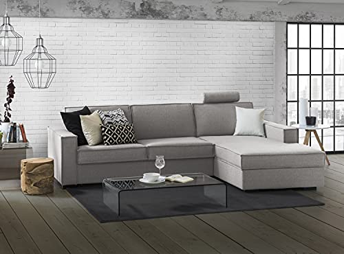 Talamo Italia - Schlafsofa mit Halbinsel Adelina, Sofa mit linker Stauraumhalbinsel, Standardarmlehnen, 100 % Made in Italy, 280 x 95 x 90 cm, Grau