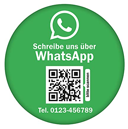 Social Media Aufkleber mit QR Code Link für Firmen Unternehmen Marken Sticker personalisiert für Auto Bus Schaufenster Theke Marketing Werbung (07 WhatsApp, Rund)