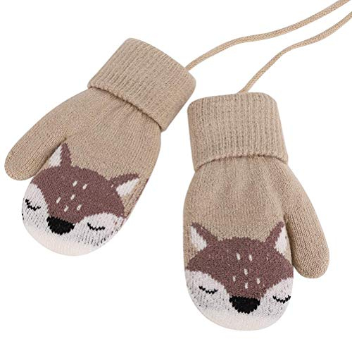 Niedlich Fuchs Kleinkind Winter Warme Handschuhe für 0-3 Jahre Baby Plüsch Fäustlinge auf Schnur Warm Wolle Strickhandschuhe Kinder Schnee Handschuhe Baby Mädchen Jungen Geschenk