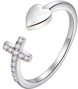 Gintdinpu An Meine Tochter - ich glaube an Dich Diamantkreuz Pfirsich Herz Offener Ring Liebesring Verstellbare offene Ringe Exquisit edlen Schmuck Geschenk