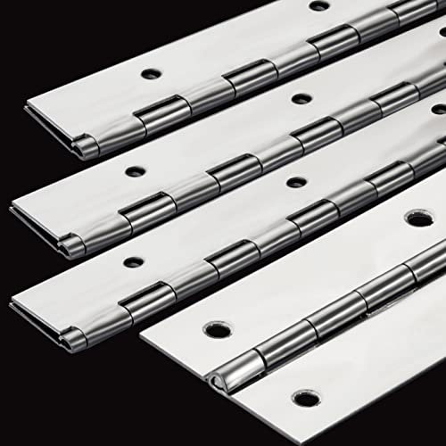 4Pack Heavy Duty Piano Hinge, 2 Open Width x 16 Continuous & Piano Hinges, 0.06” Thick Stainless Steel Piano Hinge with Holes, Polished Stainless Furniture Hinges for Cabinet Door Cases Woodworking
