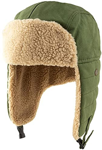 Malaxlx Herren Wintermütze Armee Grün Plüsch Fliegermütze Warme Fellmütze Pelzmütze Trappermütze Ohrenklappe Mütze Winddicht Kunstfellmütze Russische Kosaken Mütze Skimütze