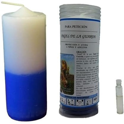 Velón Ángel de la Guarda con Aceite Esencial para Petición y Ayuda con Oración Protección