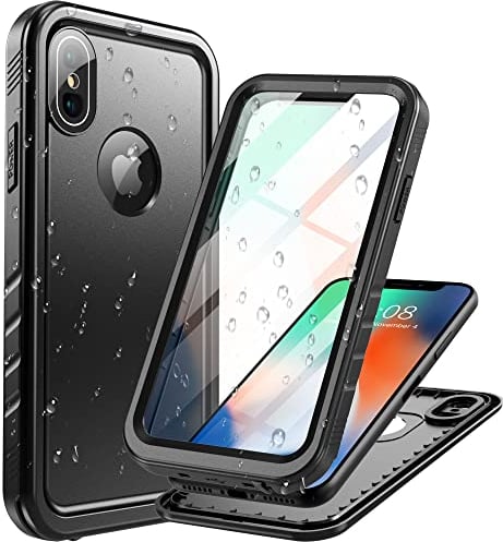 Cozycase TOP Military Shockproof IP68 Waterproof Case for iPhone X/XS Heavy Duty 360 Full Body With Screen Camera Protector Double Dustproof Hard Tough Protective X XS Front Back Cover Black