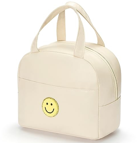 POETIC WREATH Lunchtasche für Damen, groß, isolierte Box, wiederverwendbare Tragetasche mit adretter Tasche, weiches Leder, Lunchbag, Arbeit, Picknick, Reisen (weiß)