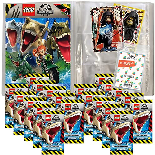 Bundle mit Lego Jurassic World Trading Cards - Serie 2-1 Leere Sammelmappe + 20 Booster + Exklusive Collect-it Hüllen