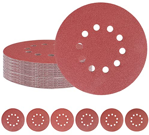 Sruhrak Schleifpapier 225mm Klett 5 X 40/60/80/100/120/180 Körnung 10 Loch Schleifscheiben 225mm klett für Trockenbauschleifer Exzenterschleifer Schleifgiraffe (30 Stück)