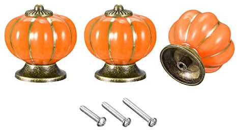 sourcing map Ceramic Drawer Knobs, 6Pcs Pumpkin Shape Handles Pulls 40mm/1.57 Dia. Knob for Vintage Dressers, Cupboard, Wardrobe, W Screws, Orange