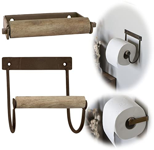 LS-LebenStil Vintage Metall Toilettenpapierhalter Gold/Bronze 13cm Altum Rollenhalter mit Holzrolle zur Wandmontage WC Papier Halterung Klopapierhalter für Badezimmer Gäste WC