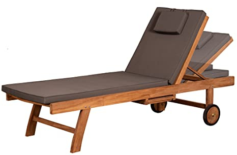 Yoursol Lounger mit Rädern Woodie, Teak, witterungsbeständig, Gartenliege mit beidseitig ausziehbarer Tisch