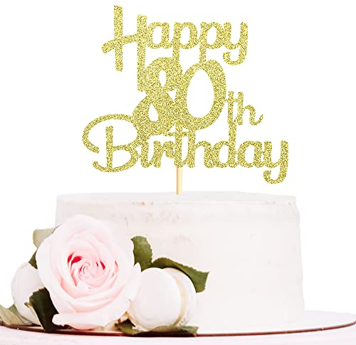 Sotpot Gold Glitter 80 Cake Topper, 80th Birthday Cake Decorations for Birthday Party Anniversary Party Supplies