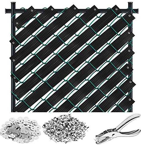 Lanties 302 Pcs 262. 45 ft Chain Link Fence Slats Button Puncher Fence Privacy Tape Fasteners Fence Covering Privacy for Home Warehouse School Businesses Stadiums (Black)