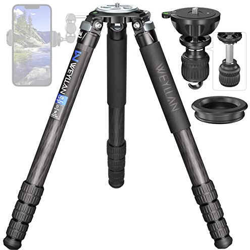WEYLLAN Treppiede Fibra Carbonio 160cm, Professionale Treppiede Fotocamera Grandi Con Gamba 40mm, Adattatore Per Scafo Da 75 Mm, Cavalletto Macchina Fotografica Per Videocamera, Binocolo, Carico 40kg