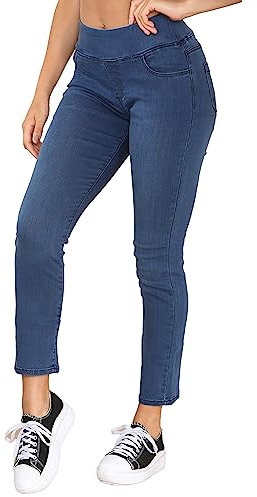 989Zé ENZO Womens Elasticated Waist Jeans Pants Slim Straight Leg Pull On Stretch Denim Trousers Casual Cotton Comfy Jeggings EZL432 Jeans MID Blue 16