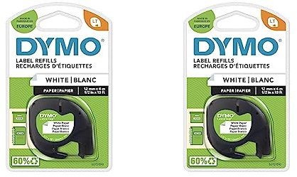 DYMO LetraTag Paper Labels | Authentic | 12 mm x 4 m Roll | Black Print on White Labels | Self-Adhesive Multipurpose Labels for LetraTag Label Makers | 1 Count (Pack of 2) (S0721510)