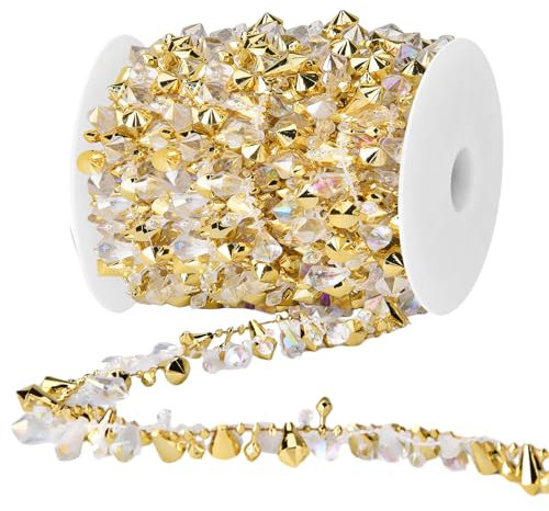 4,8 m Weihnachtsgirlande, Weihnachtsbaum, Kristallperlen, Girlande, klar, schillernd, groß, glitzernd, Eis, doppelt gedreht, Weihnachtsbaumgirlande, perfekt für Winter- und Xmax-Baumdekorationen und