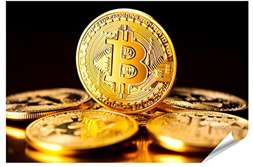 islandburner XXL Bild Poster Bitcoin Krypto Währung Münze Schwarzer Hintergrund Premium Bilder Fotodruck