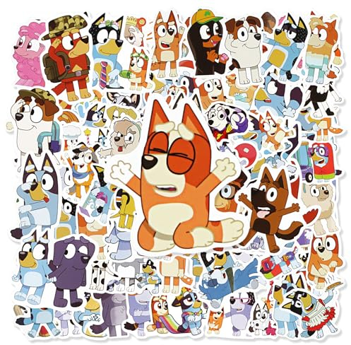 Powmag Bluey Pegatinas Infantiles, 100 Unidades para Cumpleaños, Regalos, Temáticas, Aufkleber Sticker (Bluey)