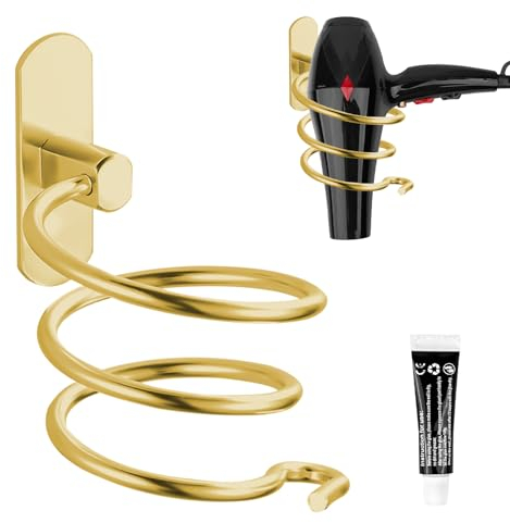 Fousenuk Porta Asciugacapelli, Mensola di Asciugacapelli da Muro Acciaio Inossidabile Supporto per Asciugacapelli, Supporto Asciugacapelli per Bagno Porta Phon Cromo in Acciaio Inossidabile, Oro