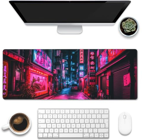 Eflxamz Tapete de escritorio, tapete de mouse grande para juegos de anime japonés, tapete de mouse grande para computadora, teclado de computadora grande extendido con base antideslizante y borde