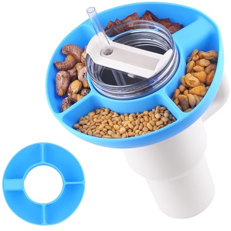 JJWNMLL Snack Bowl for 40 oz Stanley Cup Silicone Ring Snack Tray Sky Blue | Stanley Cup Accessories Food Container with 4 Compartments-Reusable Snack Holder for Candy Cracker