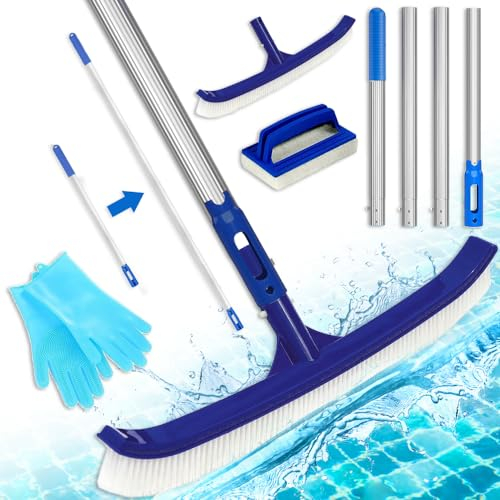 Poolbürste,43CM Pool Reinigungsbürste mit Längenverstellbarer Aluminiumstange und Premium PP-Borsten,Pool Bürste mit Gebogenen Enden,Schwimmbad Bürste,Reinigingsborstel voor Zwembaden,Robuuste Borstel