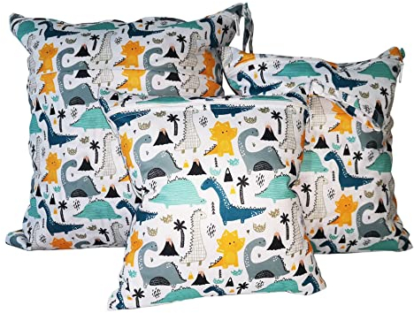 Qiantull 3er Set Stoffwindeln Nasstaschen mit Dinosaurier Tier-Muster Wasserdicht Windeltasche Wetbags Wickeltasche Naßtasche Nassbeutel Organiser Taschen Große Wet Dry Cloth Beutel (M+L+XL)