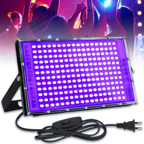 UV Schwarzlicht Strahler 200W, IP66 Wasserdicht Schwarzlichtlampe, 216 Lampenperlen Schwarzlicht LED mit Stecker für Disco, Glow Party, Halloween Deko, Bühnenbeleuchtung, Party Zubehör