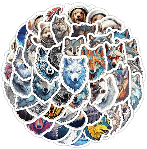 Wolf Stickers for Kids Girls Teens Boys, Cool Vinyl Cartoon Waterproof Stickers for Laptop Flasks Water Bottle Tablet Scrapbook Cup Bike Phone Car Notebook, Trendy Animals Decals Pack[Wolf-50Pcs]