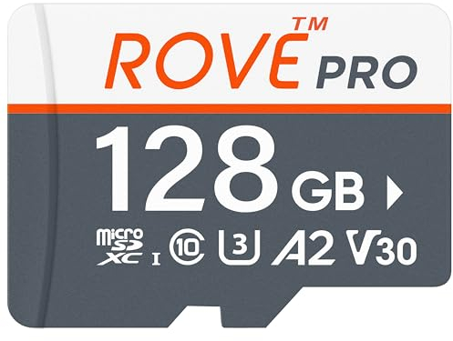 ROVE PRO Micro SD Card microSDXC 128GB Memory Card with Adapter 100MB/s C10, U3, V30, 4K, A2 for Dash Cam, Android Smart Phones, Tablets, Games