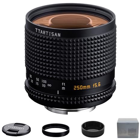 TTartisan 250mm F5.6 Reflex M42 Mount Manual Telephoto Lens,Fantasy Doughnut Bokeh, 2m Closest Focus Distance, with Lens Hood, add Adapter Easily Compatible with Fuji, Canon, Nikon,Hasselblad Cameras