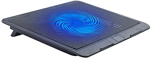 Pderlous Laptop Cooling Pad with Large Fan, Laptop Fan with 2 in 1 USB Port, Blue LED Light, Adjustable Stand