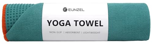 Eunzel Hot Yoga Towel - Microfiber Non Slip Yoga Mat Towel with Grip Dot Sweat Absorbent Towel for Hot Yoga, Pilates and Fitness 72 x 24, Dark Cyan/Orange