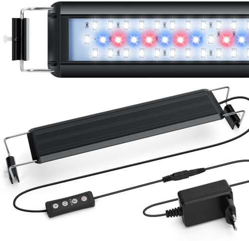 Nobleza Éclairage Aquarium, LED Aquarium avec Minuterie, Lampe de Jardin avec 3 Couleurs, Lampe pour Plantes d’Aquarium d'eau avec 10 Niveaux de Luminosité Réglable de 30-50cm, 8W