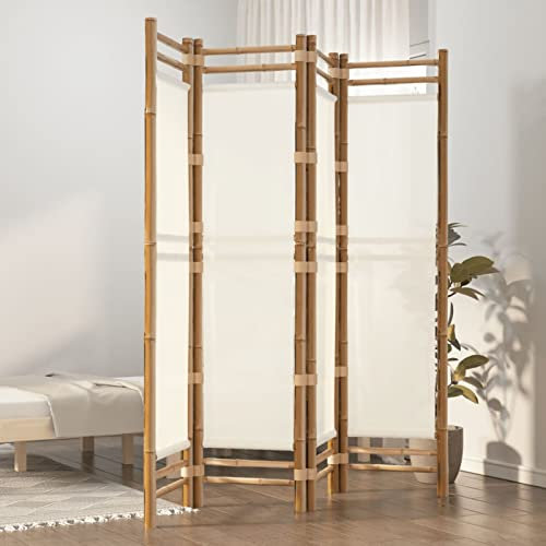 Paravent pliable à 4 panneaux en bambou et toile, 160 cm, LAPOOH 350624