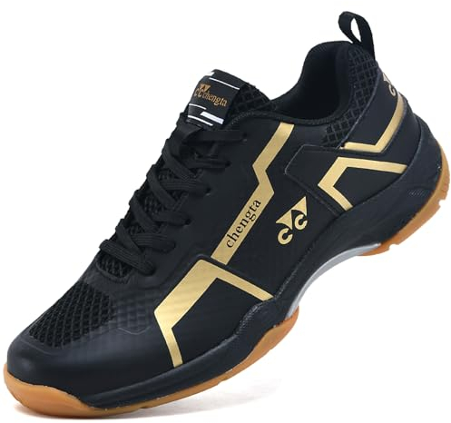 NGARY Pickleball-Schuhe für Herren, Badminton, Volleyball, Sneakers, rutschfeste Squash-Sneaker, Bequeme Racketball-Schuhe,Schwarz,43 EU