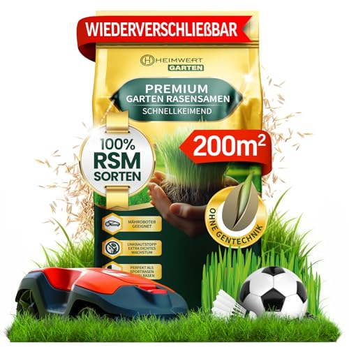 Heimwert Rasensamen schnellkeimend Sommer Turbo 5kg für 200 m2 - Grassamen schnellkeimend - Rasensamen Sport und Spiel aus hochwertigster Gräser Mischung empfohlener RSM Sorten Made in Germany (5kg)