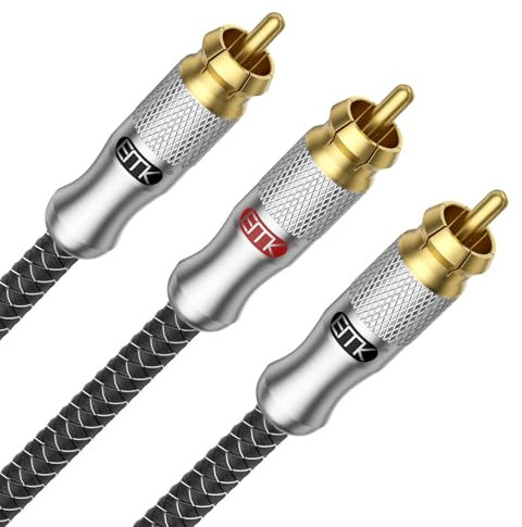 EMK RCA Y-Splitter, 4 m, bidirektional, 1 Stecker auf 2 Stecker, Subwoofer/Koaxial-Cinch-Audiokabel [doppelte Abschirmung] für Heimkino, AV-Receiver, Verstärker – Silber