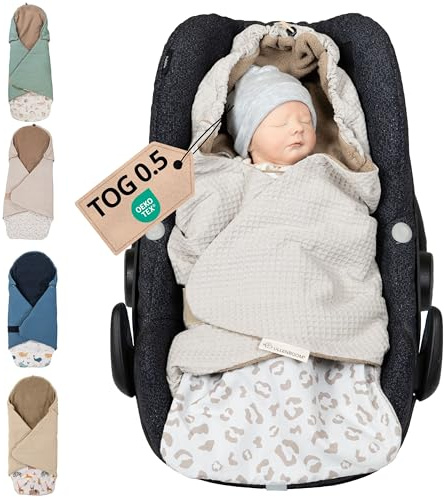 ULLENBOOM Einschlagdecke für die Babyschale Sommer - Atmungsaktiv | TOG 0.5, Oberstoff: 100% Baumwolle, OEKO-TEX zertifiziert, Einfaches öffnen und schließen, Made in EU, Waschbar