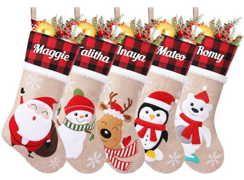 SearchI 1er Personalisierte Weihnachtsstrümpfe Nikolausstrumpf Christmas Stockings,Personalisierter Weihnachtsstrumpf zum Aufhängen&Befüllen Kamin Hängende Ornamente Geschenkhalter für Weihnachtsbaum