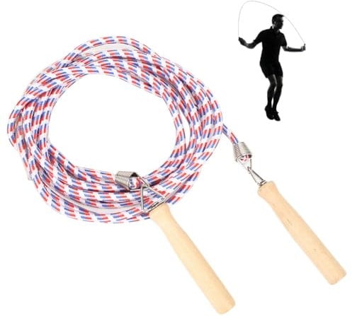 Group Skipping Rope, Wooden Handle Cotton Exercise Jumping Rope for Double Dutch Team Rope Games (Red and blue (7 meters))