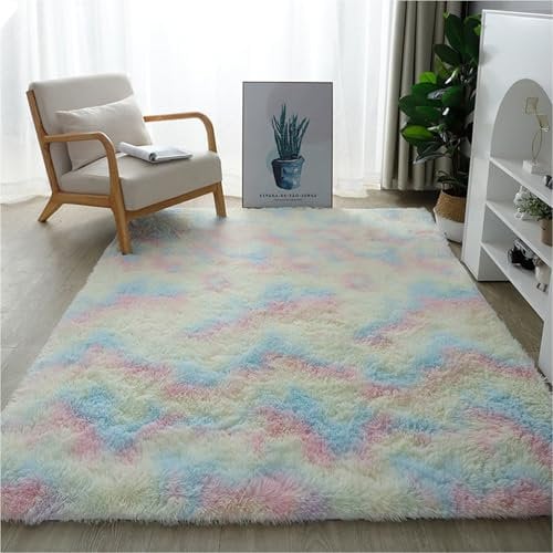 YUANWAN Hochflor Teppich Wohnzimmer 60 x 240 cm Anti-Rutsch Unterseite, Waschbar rutschfest Wohnzimmerteppich Shaggy Hochflor Teppich für Wohnzimmer, Schlafzimmer, Mehrfarbig