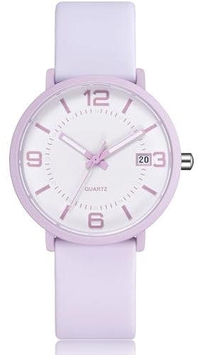 CIVO Armbanduhr Damen Runden Analog Damenuhr: Minimalist Lila Silikonarmband Datum Wasserdicht Quarzuhr Mode Dünn Leuchtend Uhren Frauen