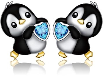 HOOHWE 925 Sterling Silber Nette Tier Pinguin Herz Ohrstecker für Frauen Mädchen Tochter Geburtstagsgeschenk